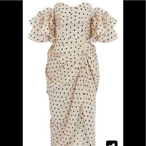 NEW Cream Polka Dot Bardot Draped Midi Dress
